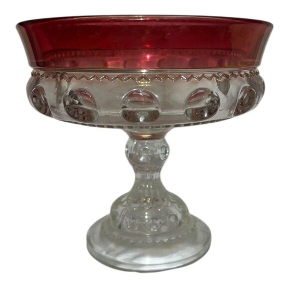 King's Crown Ruby Red Glass Thumbprint Footed Bowl Candy Dish Vintage - Picture 2 of 6